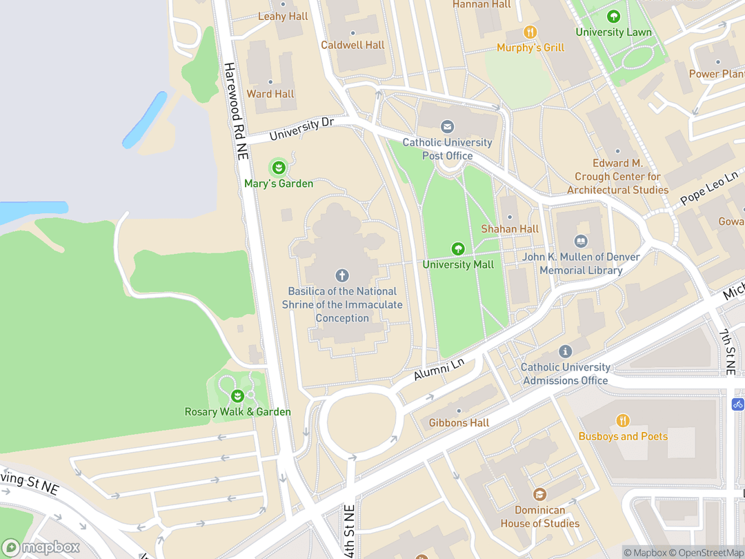 Map showing Basilica of the National Shrine of the Immaculate Conception and surrounding area