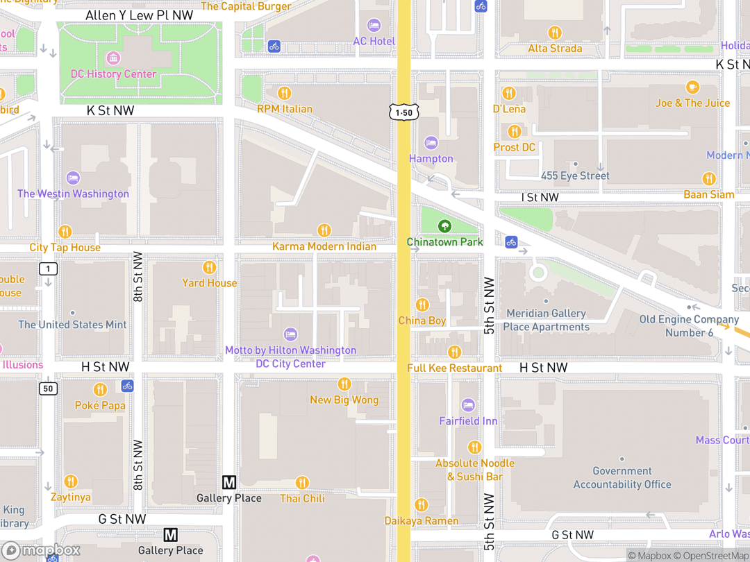 Map showing Sixth & I Historic Synagogue and surrounding area