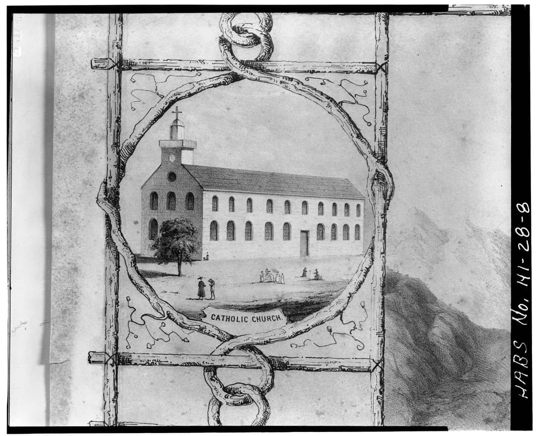 Archival drawing of the Cathedral of Our Lady of Peace exterior