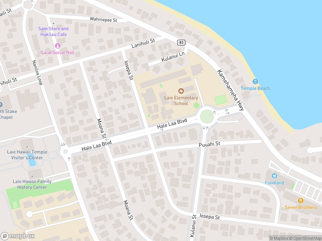 Map showing Laie Hawaii Temple and surrounding area
