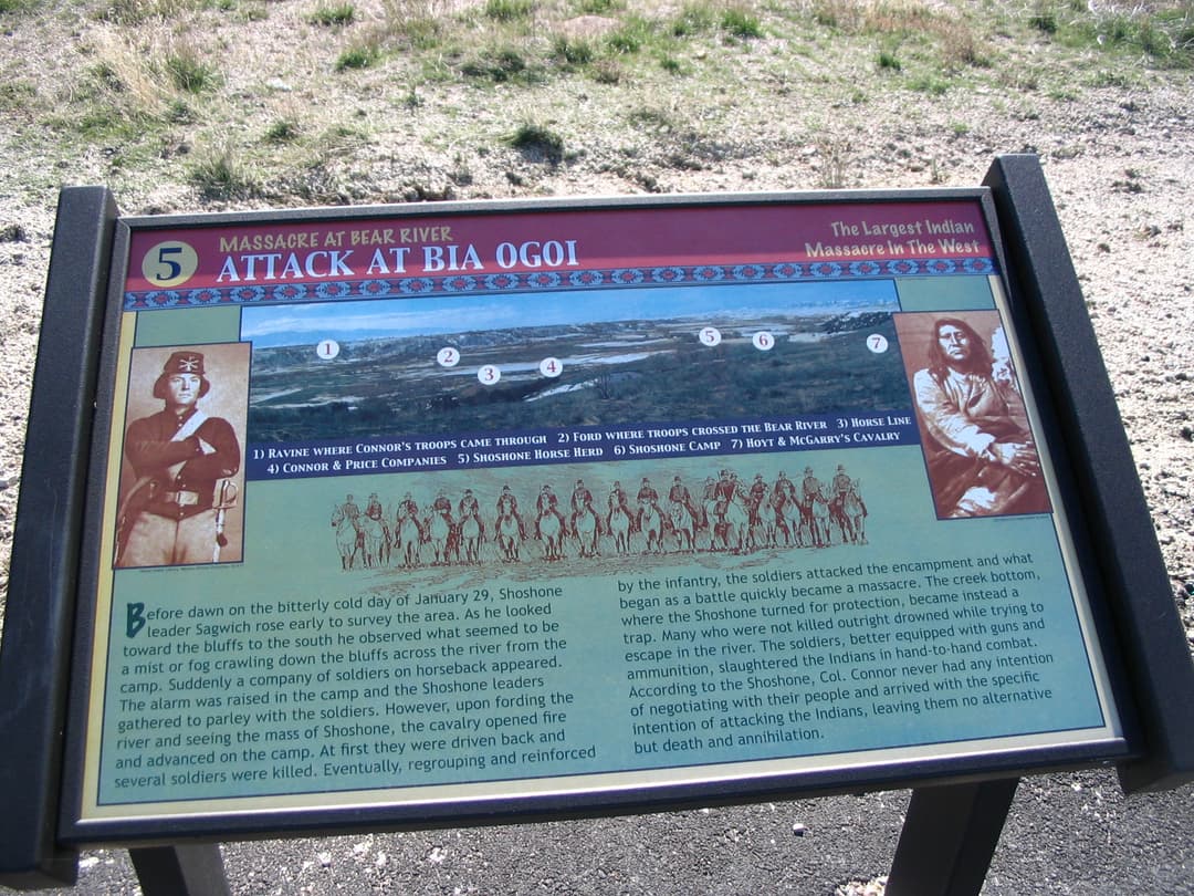 Interpretive sign board detailing the Attack at Bia Ogoi.