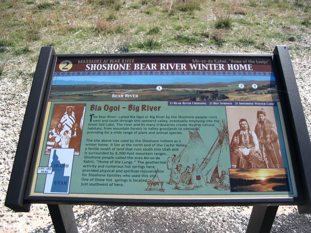 Interpretive sign about the Shoshone Bear River Winter Home.