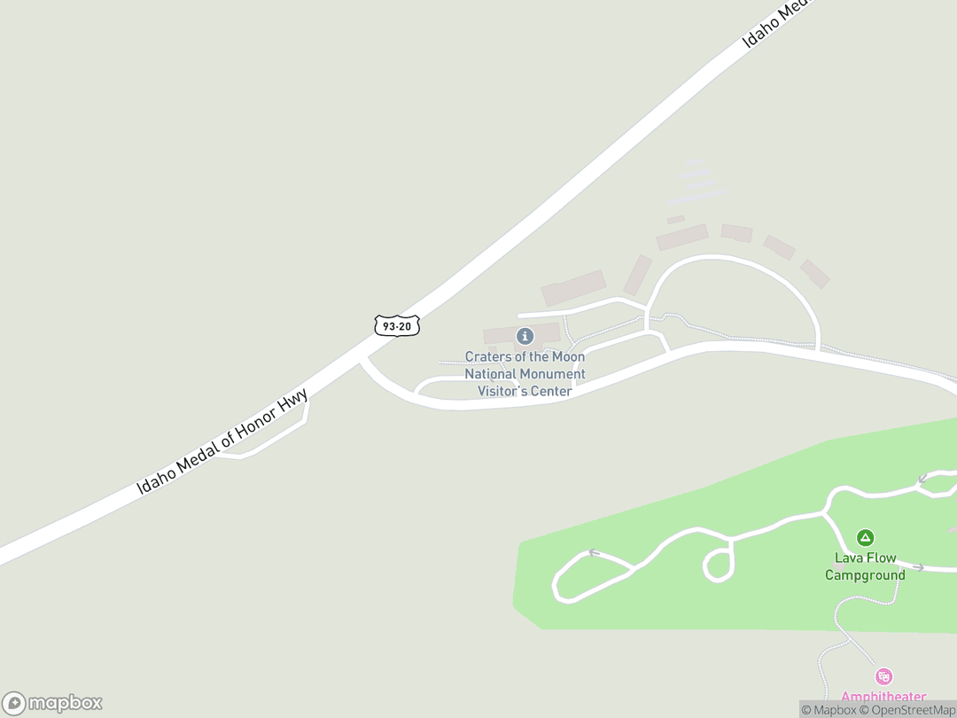 Map showing Craters of the Moon Sacred Lava Fields and surrounding area