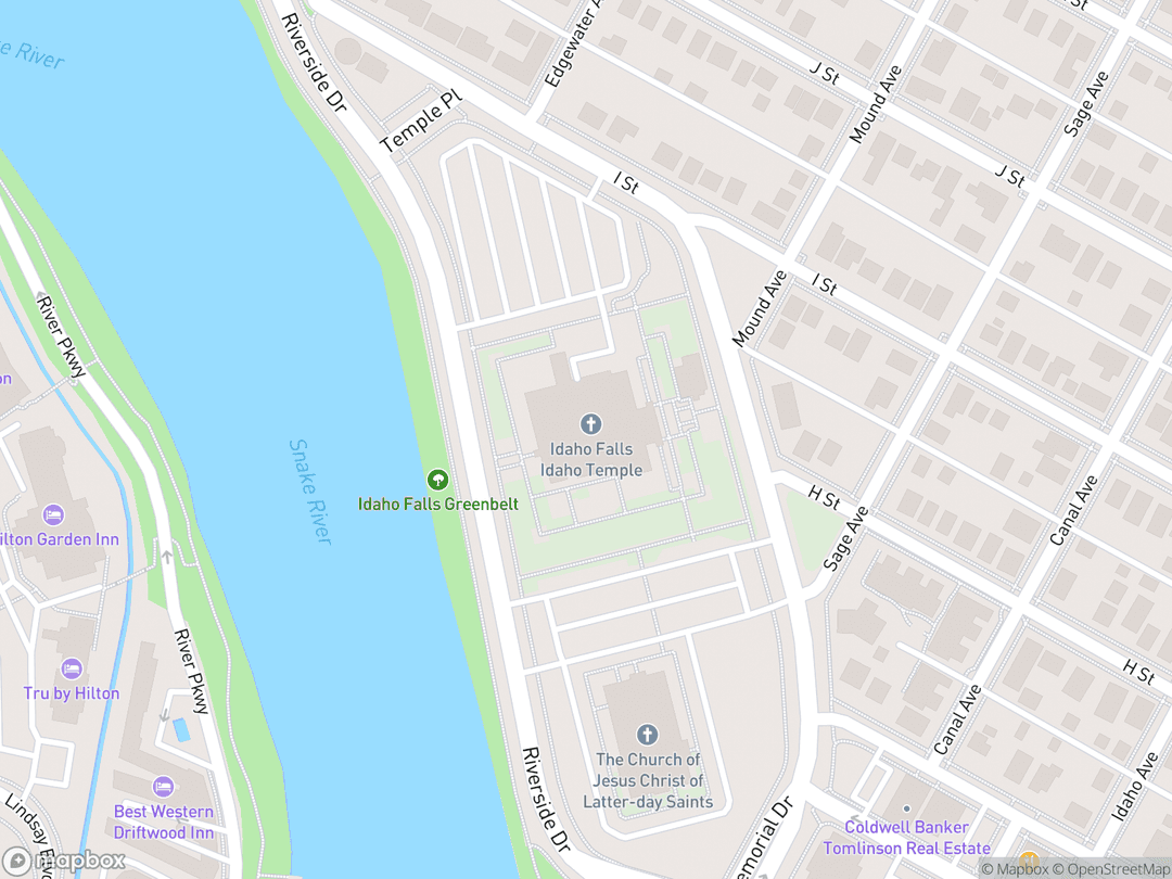 Map showing Idaho Falls Idaho Temple and surrounding area