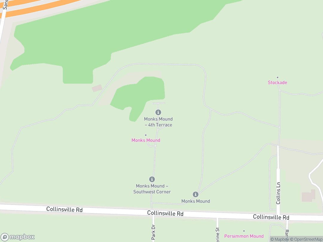 Map showing Cahokia Mounds and surrounding area