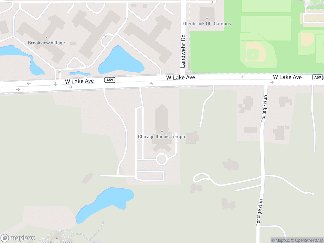 Map showing Chicago Illinois Temple and surrounding area