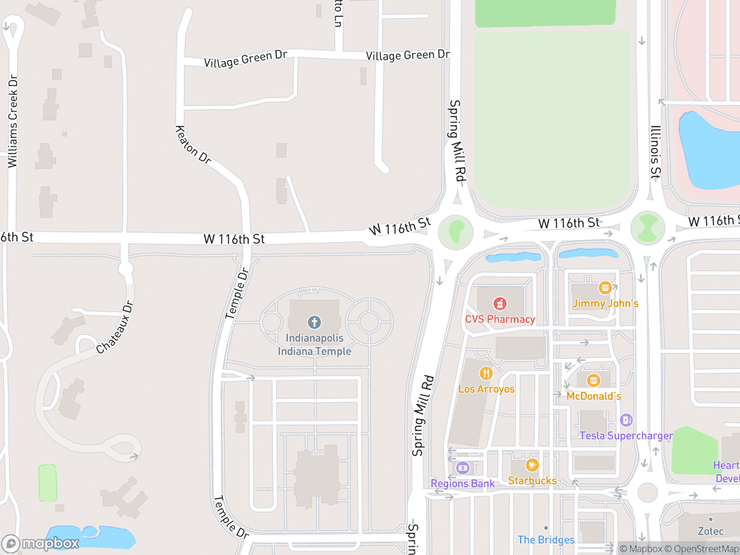 Map showing Indianapolis Indiana Temple and surrounding area