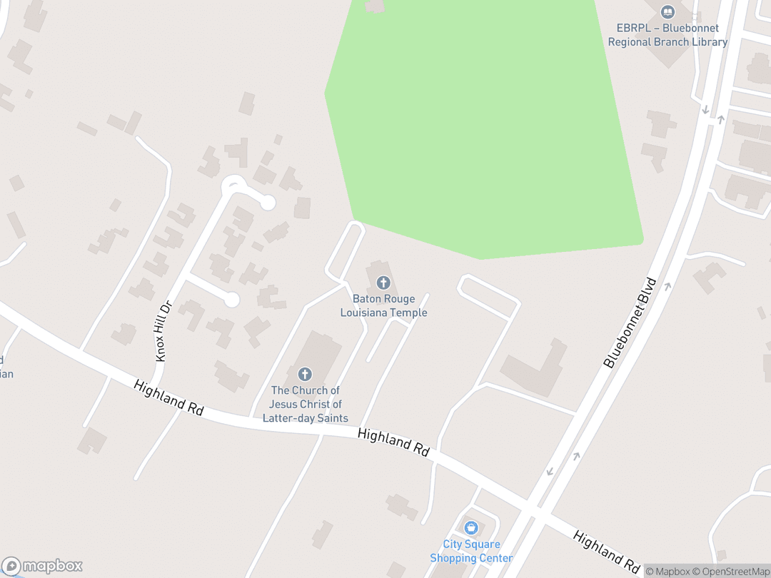 Map showing Baton Rouge Louisiana Temple and surrounding area