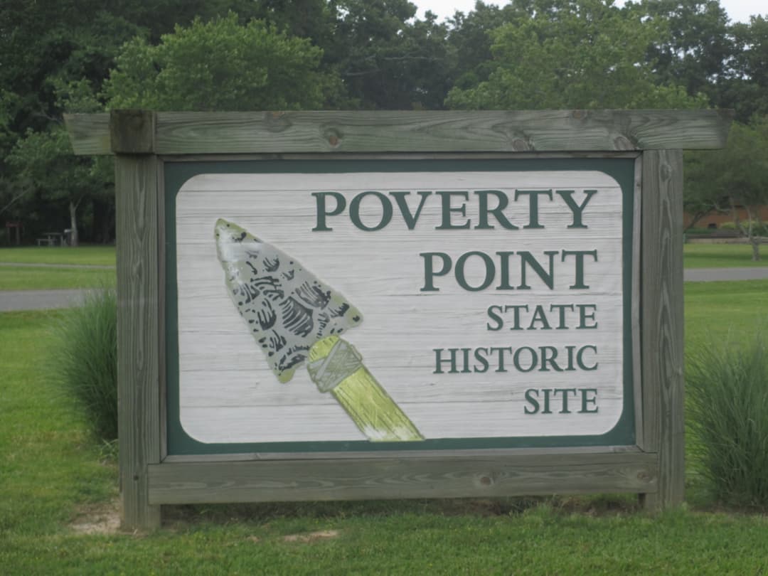 Entrance sign at Poverty Point State Historic Site.