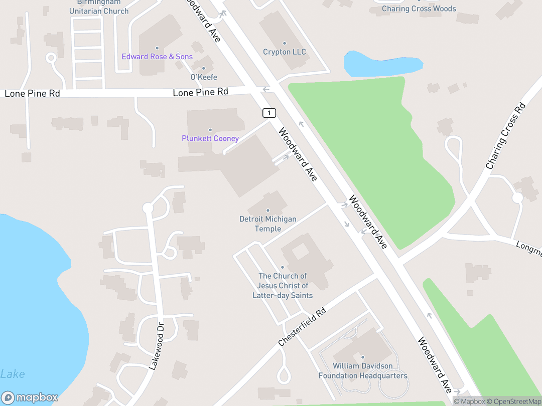 Map showing Detroit Michigan Temple and surrounding area
