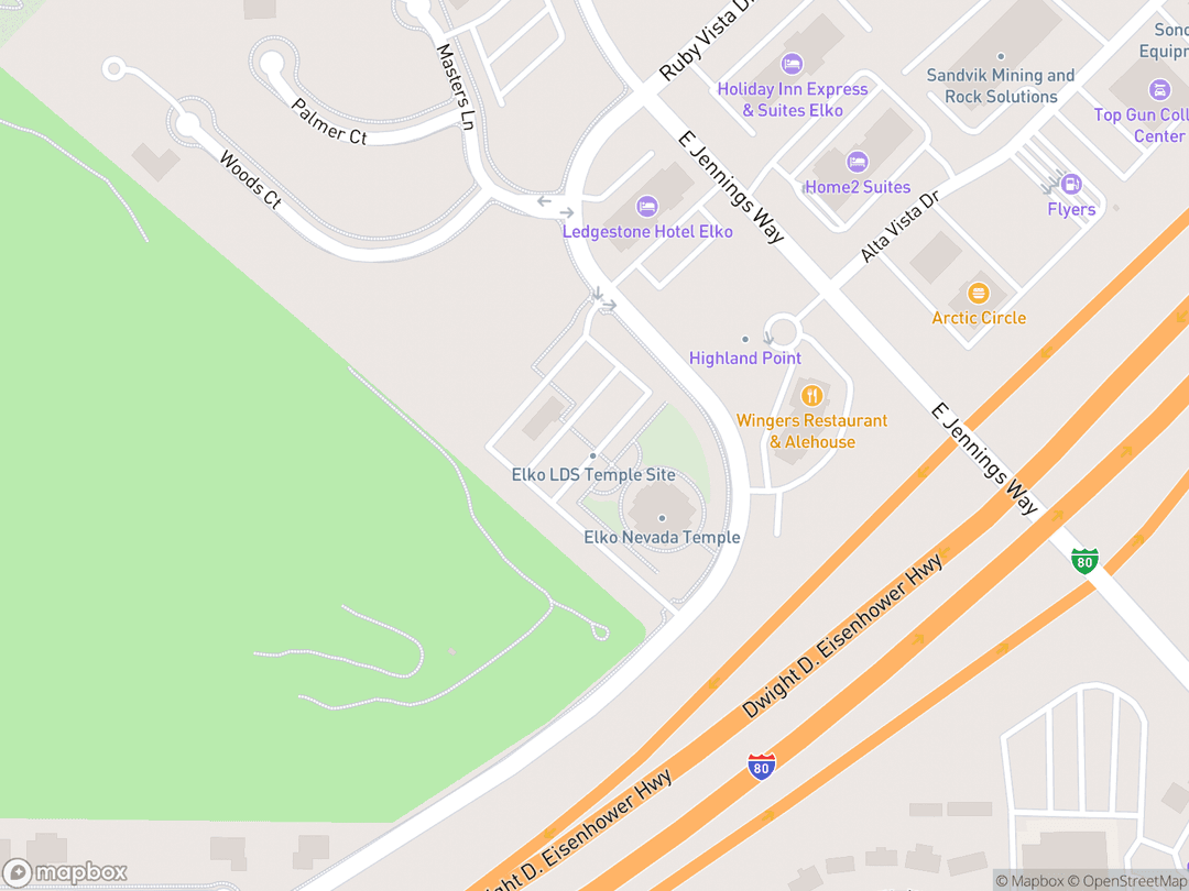 Map showing Elko Nevada Temple and surrounding area