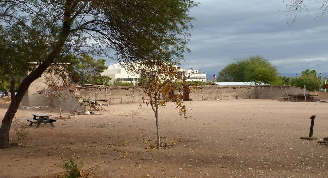 Courtyard view of the adobe fort walls at Old Las Vegas Mormon Fort.