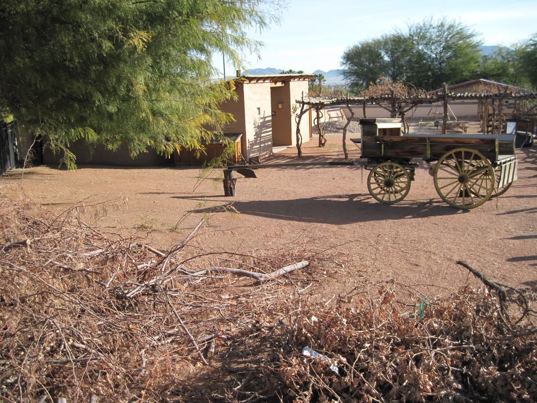 Historic wooden wagon on the grounds of the Old Las Vegas Mormon Fort.