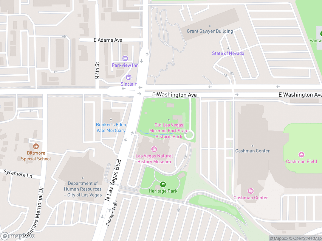 Map showing Old Las Vegas Mormon Fort Historic Park and surrounding area
