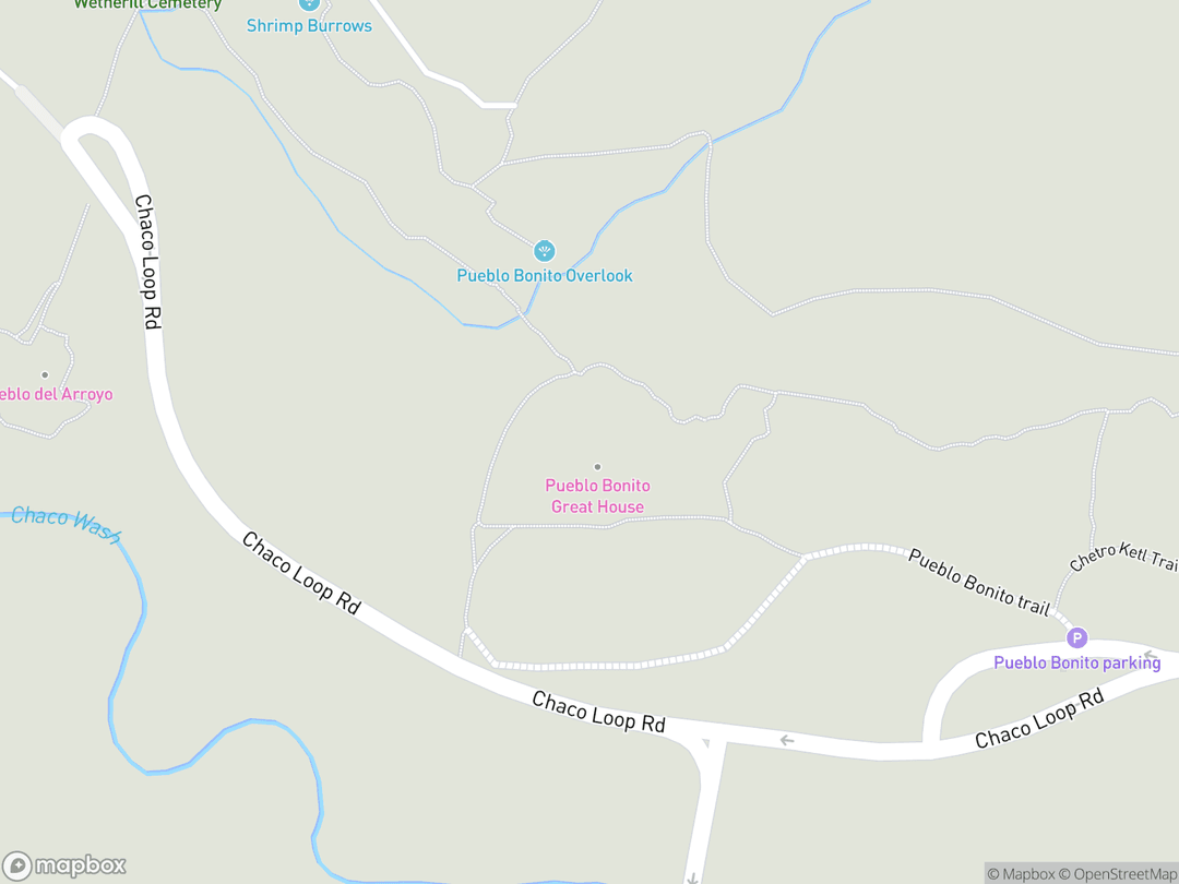 Map showing Pueblo Bonito and surrounding area