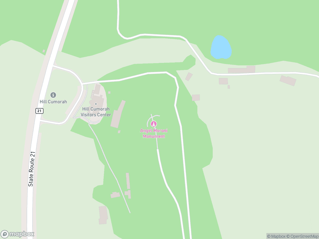 Map showing Hill Cumorah and surrounding area