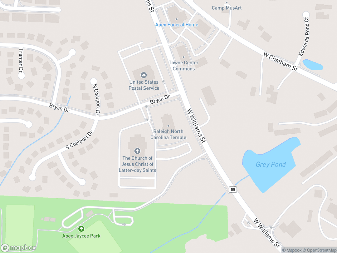 Map showing Raleigh North Carolina Temple and surrounding area