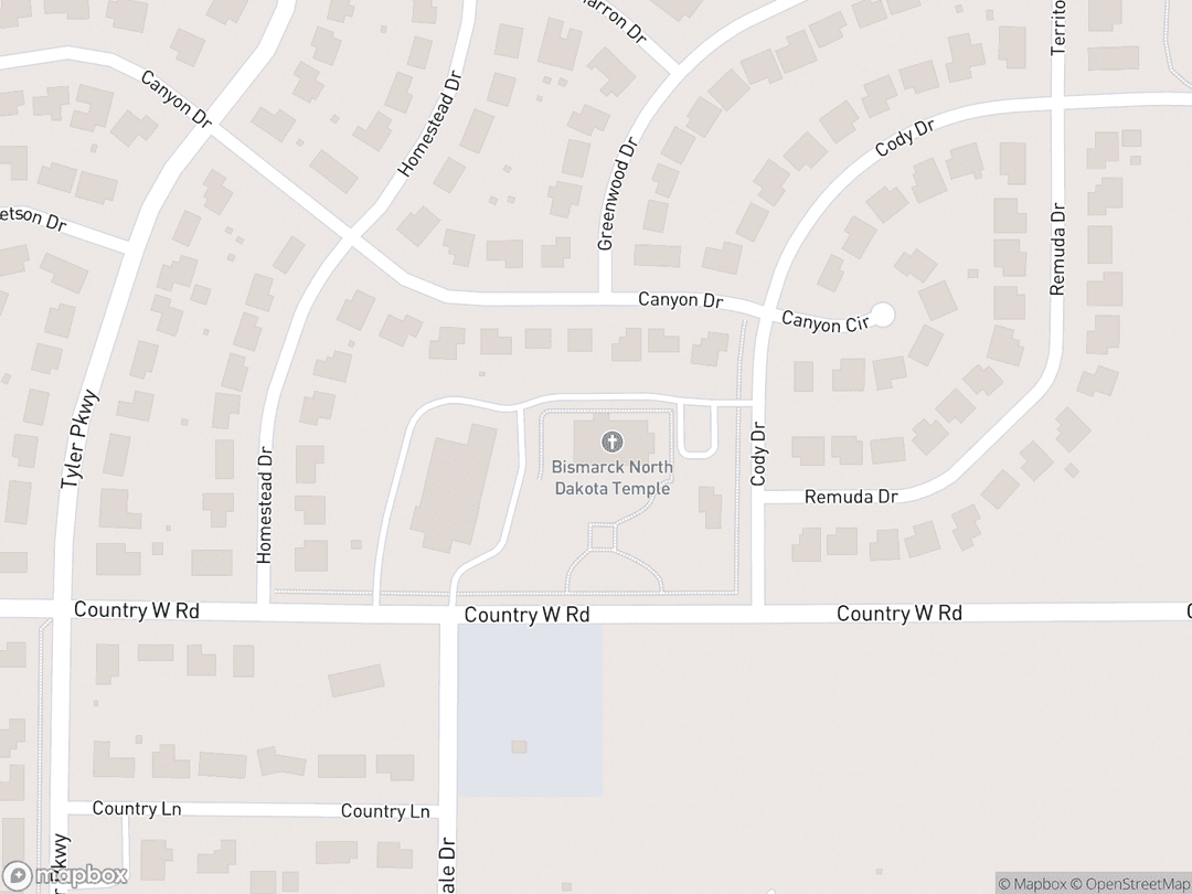 Map showing Bismarck North Dakota Temple and surrounding area