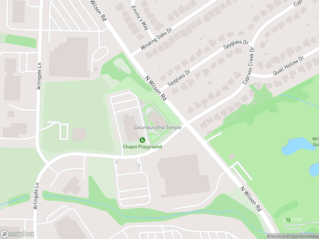 Map showing Columbus Ohio Temple and surrounding area