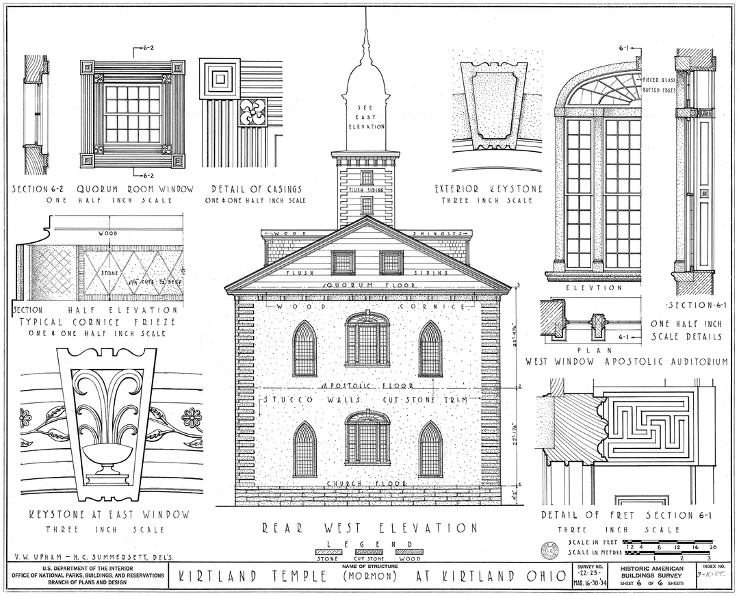 Close-up of the Kirtland Temple's architectural details.