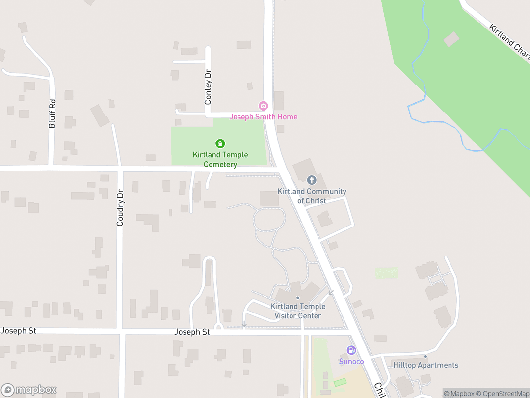 Map showing Kirtland Temple and surrounding area