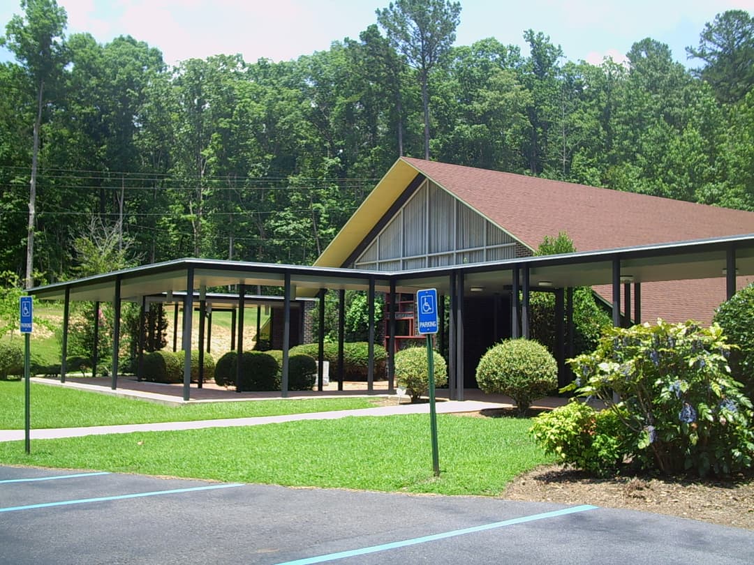 Exterior view of the grounds and covered walkways
