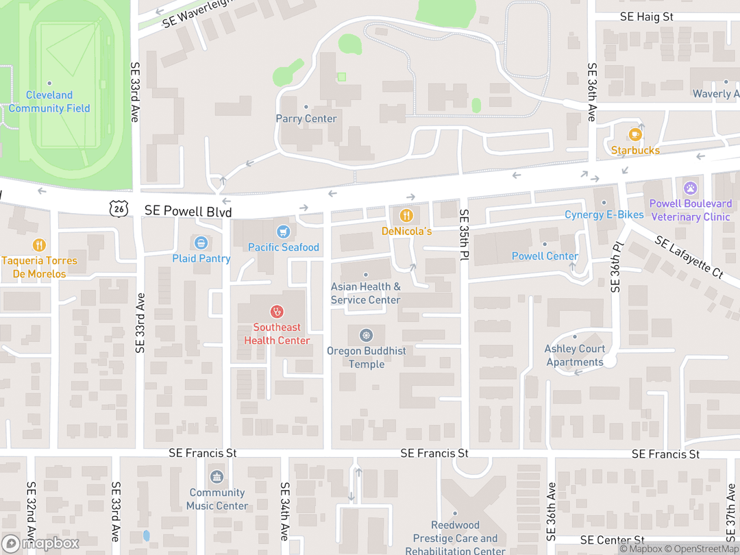 Map showing Oregon Buddhist Temple and surrounding area