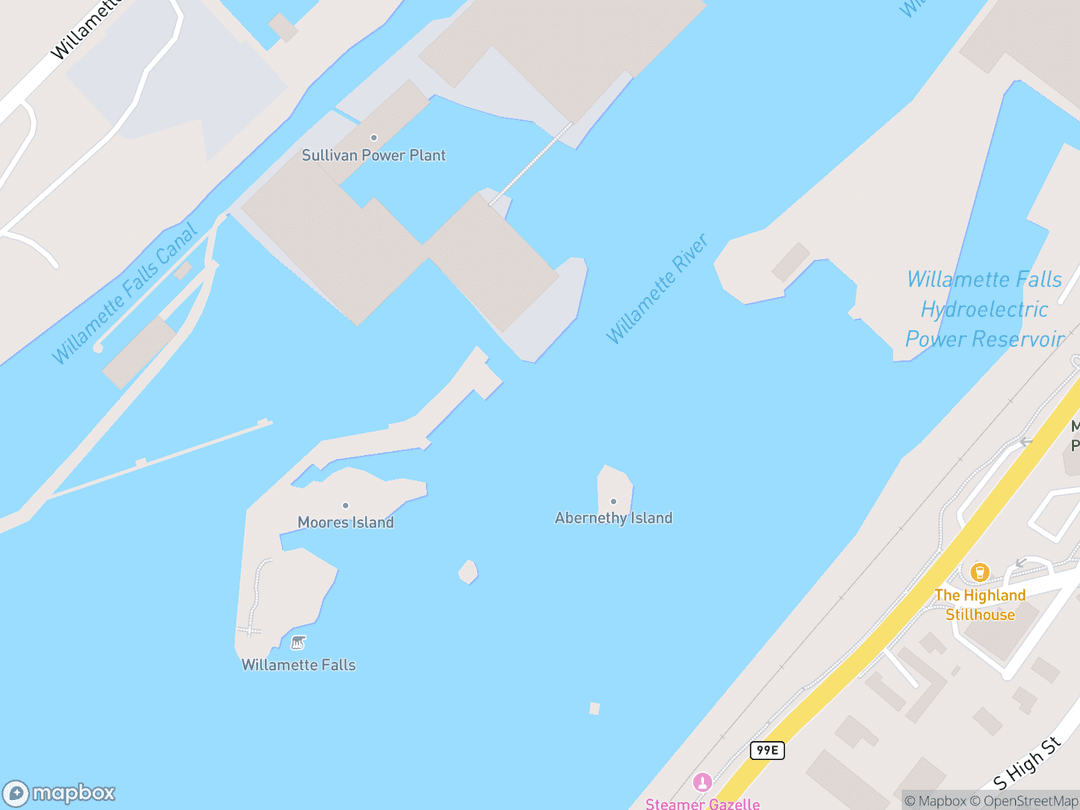 Map showing Willamette Falls Sacred Site and surrounding area