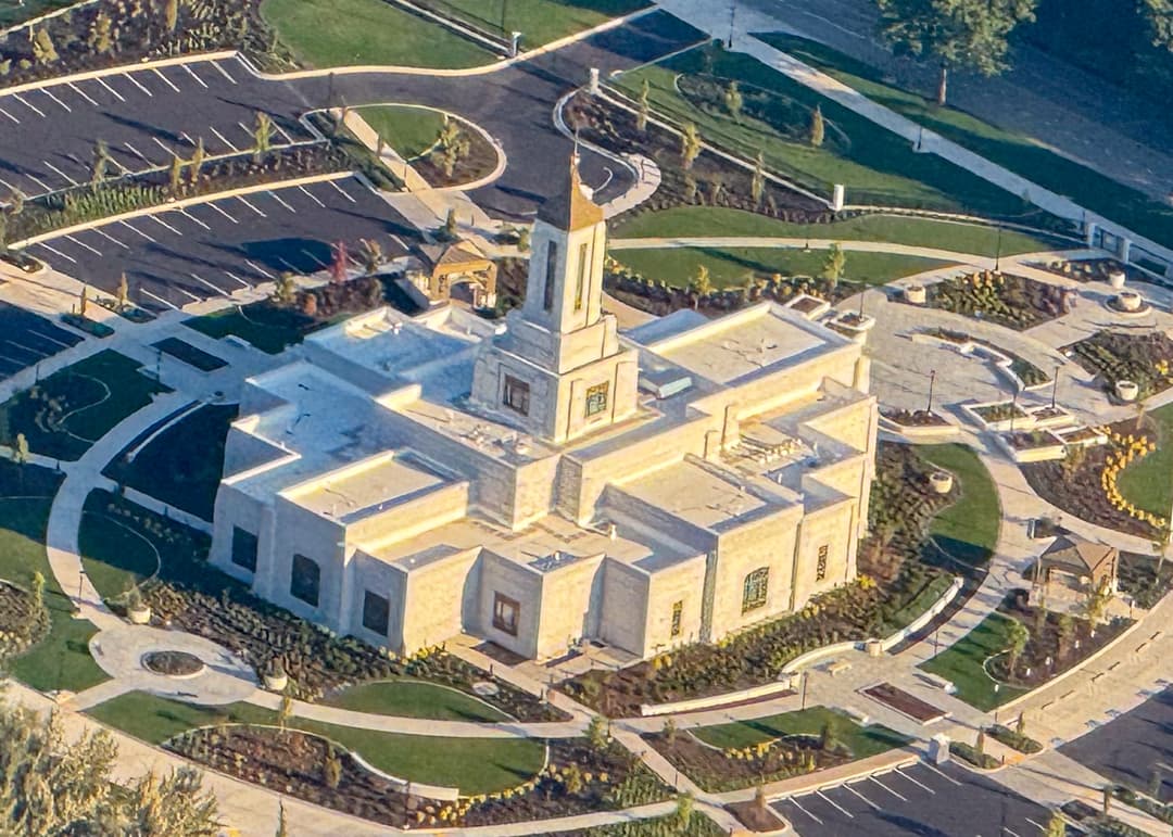 Aerial view of the Willamette Valley Oregon Temple and grounds