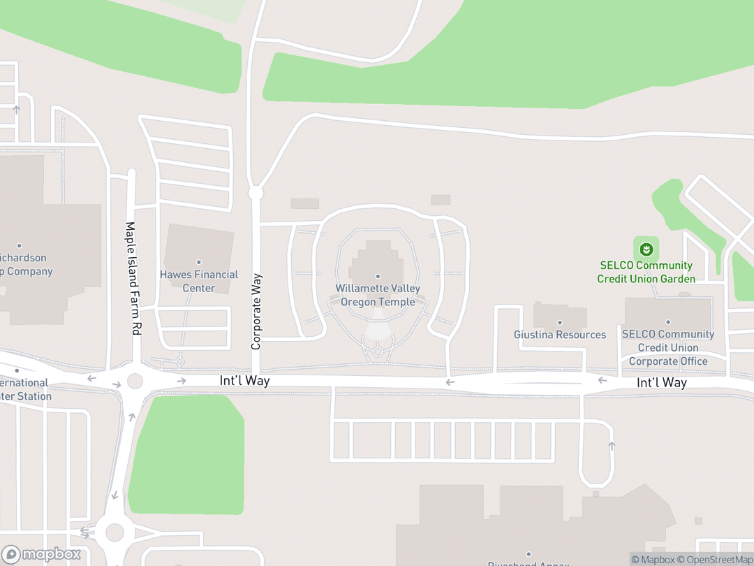 Map showing Willamette Valley Oregon Temple and surrounding area