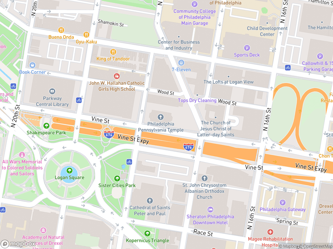 Map showing Philadelphia Pennsylvania Temple and surrounding area