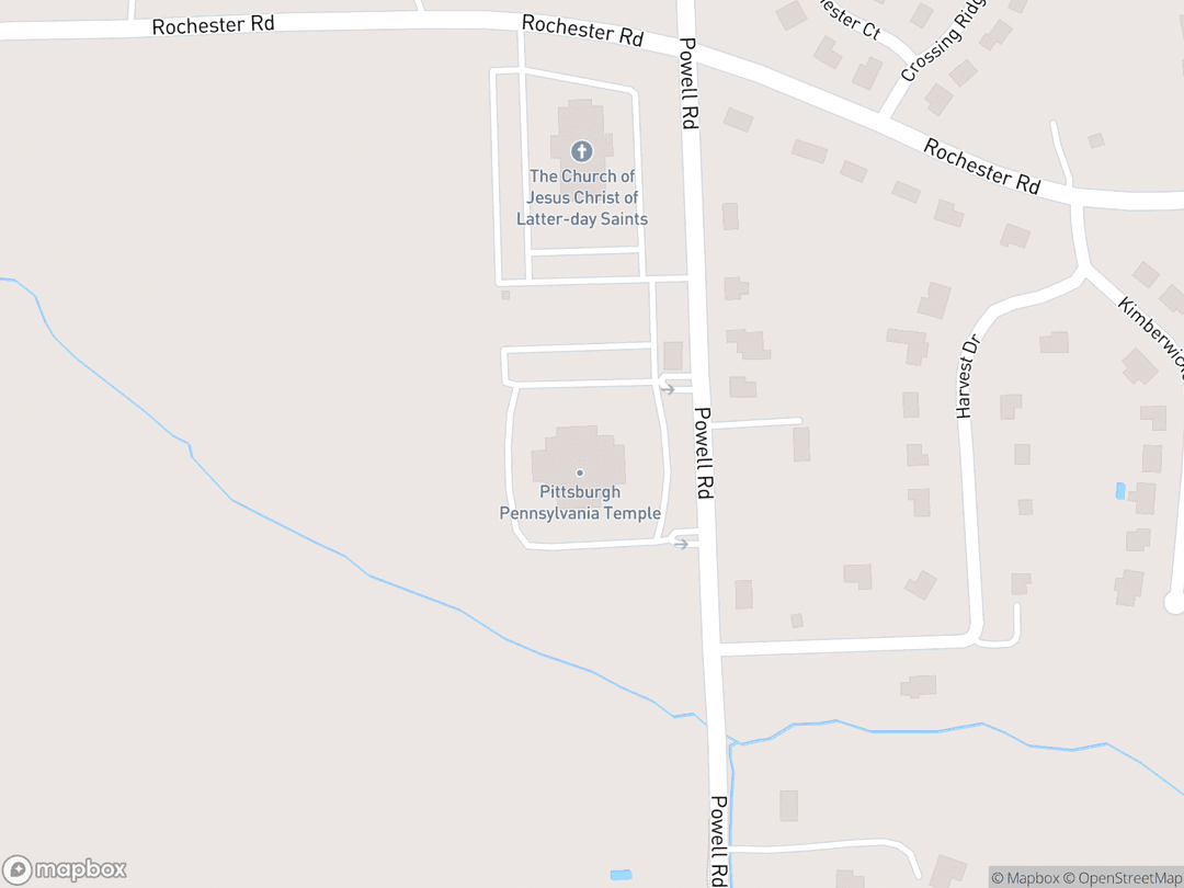 Map showing Pittsburgh Pennsylvania Temple and surrounding area