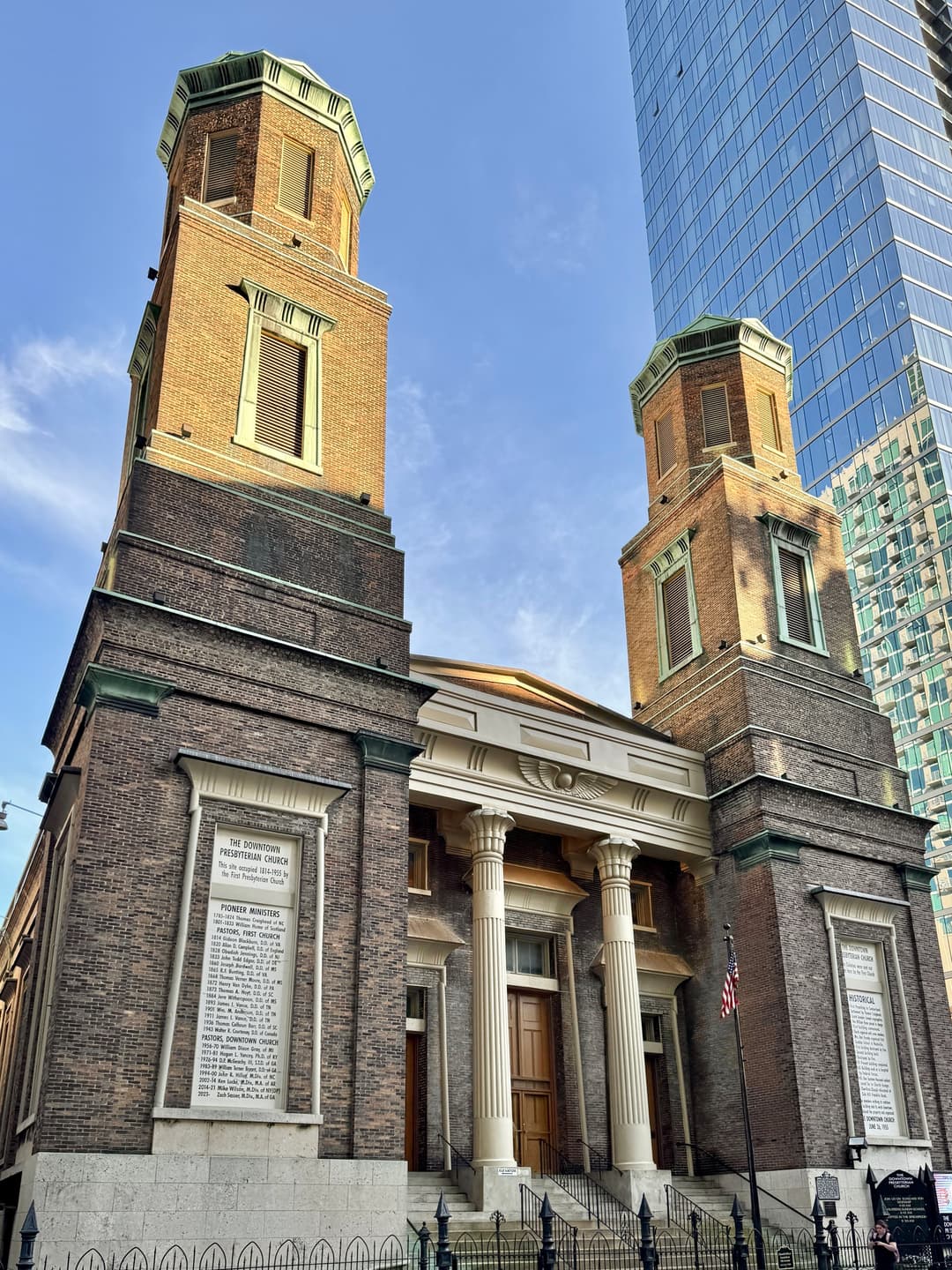 Exterior view of the Downtown Presbyterian Church in Nashville, Tennessee.