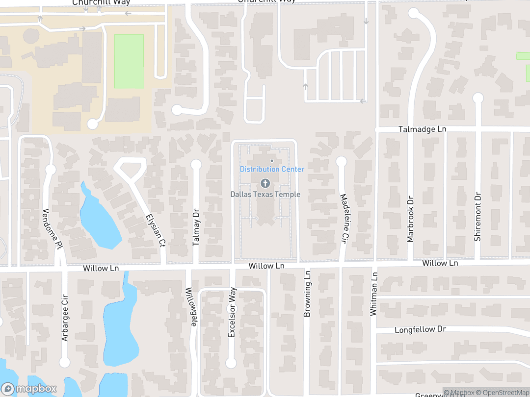 Map showing Dallas Texas Temple and surrounding area