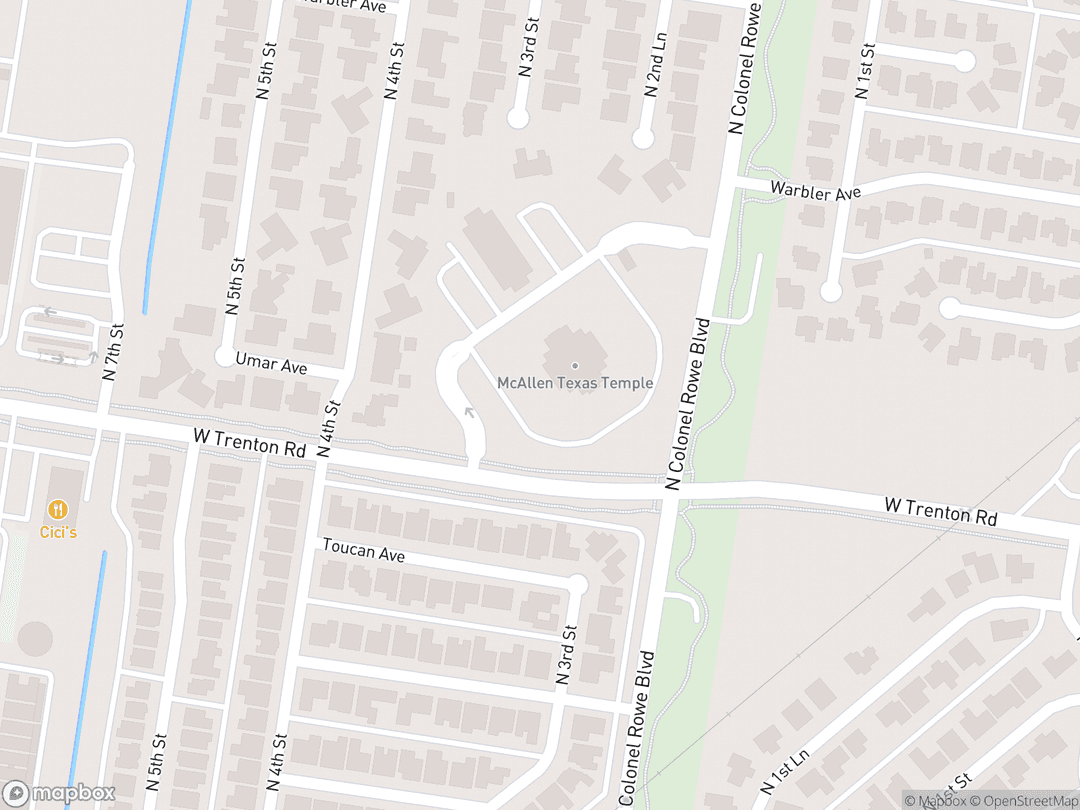 Map showing McAllen Texas Temple and surrounding area