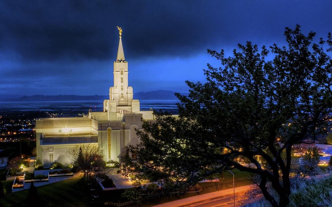 The temple illuminated brilliantly against the dark night sky.