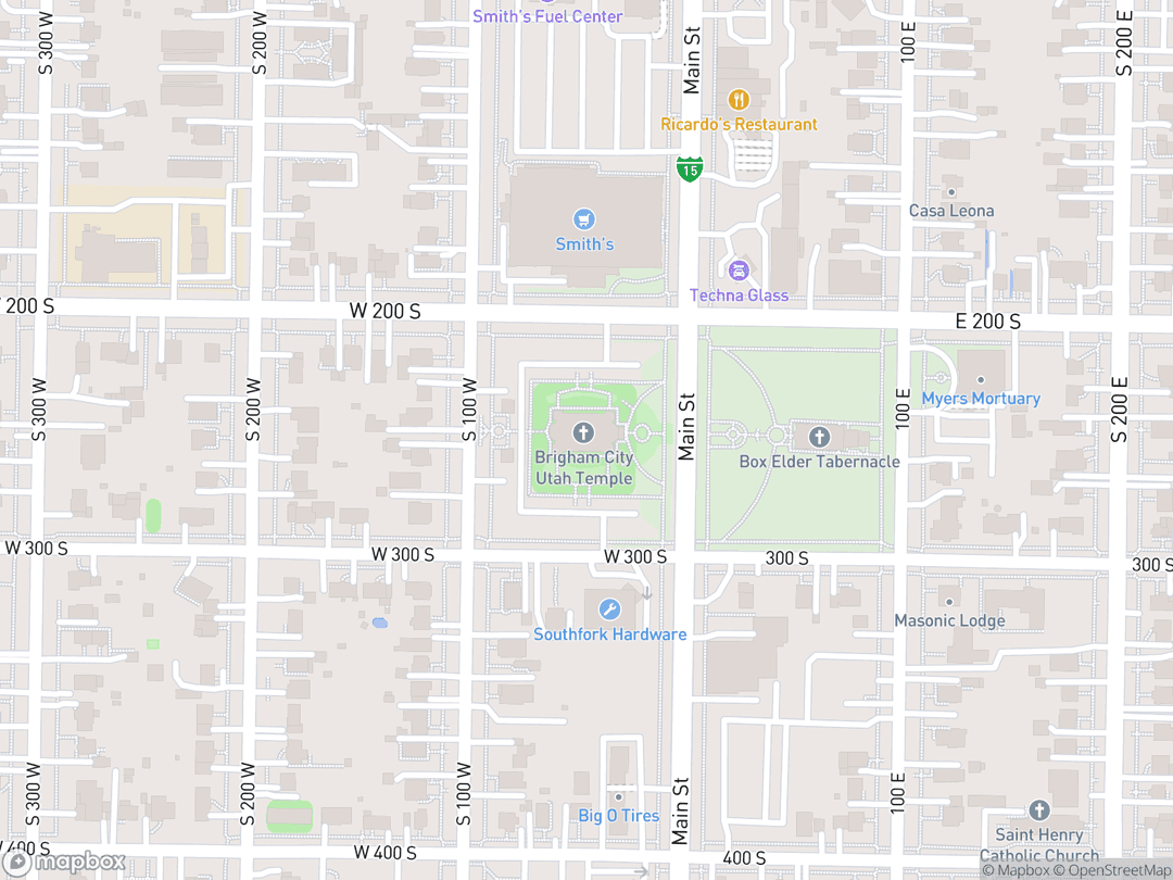 Map showing Brigham City Utah Temple and surrounding area