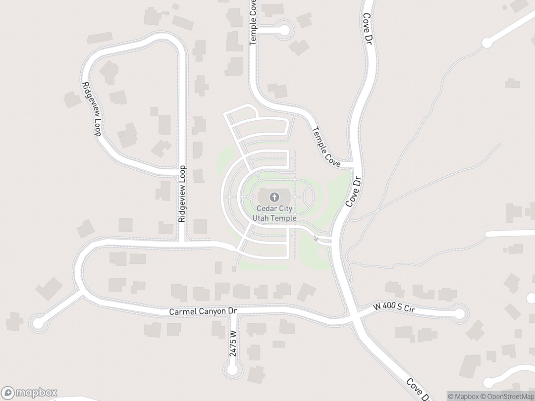 Map showing Cedar City Utah Temple and surrounding area