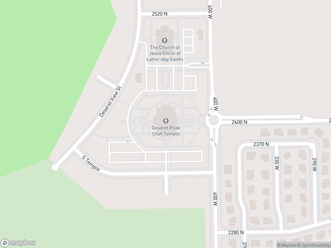 Map showing Deseret Peak Utah Temple and surrounding area