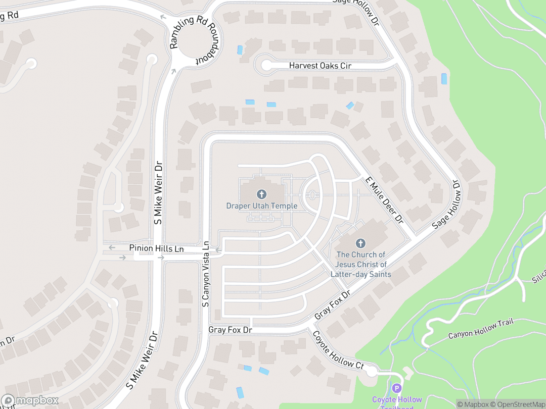 Map showing Draper Utah Temple and surrounding area