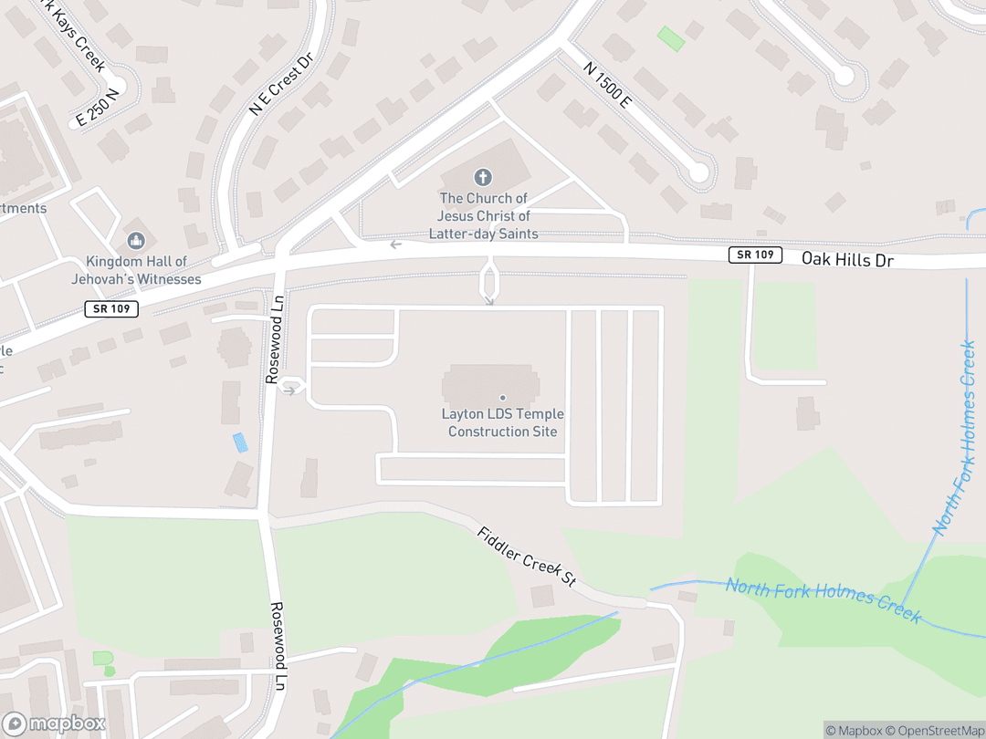 Map showing Layton Utah Temple and surrounding area