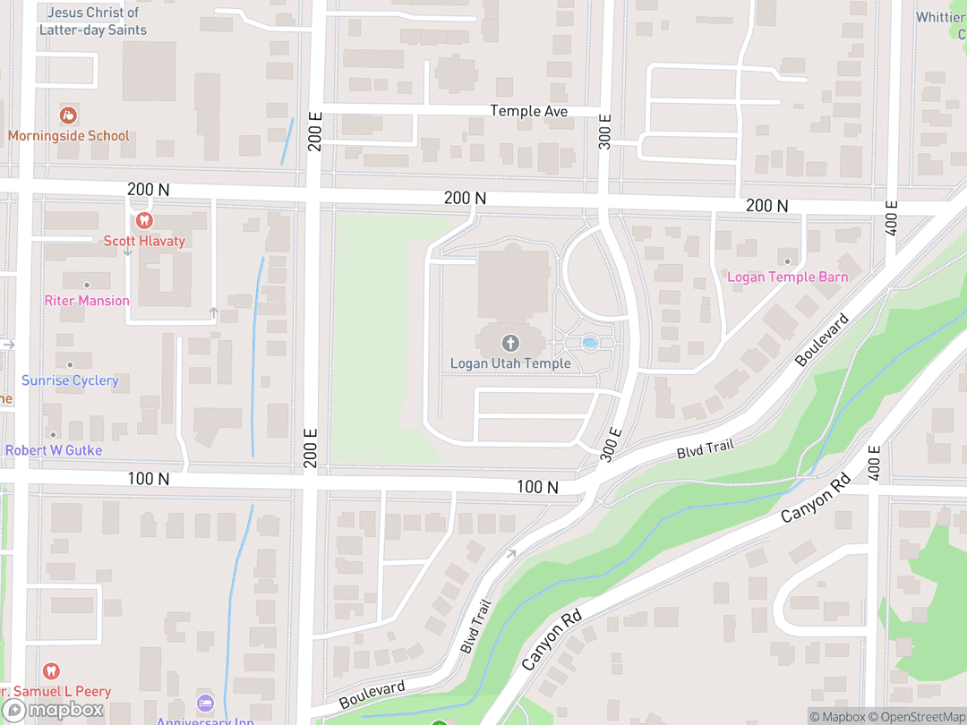 Map showing Logan Utah Temple and surrounding area