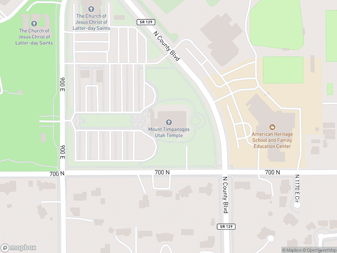 Map showing Mount Timpanogos Utah Temple and surrounding area