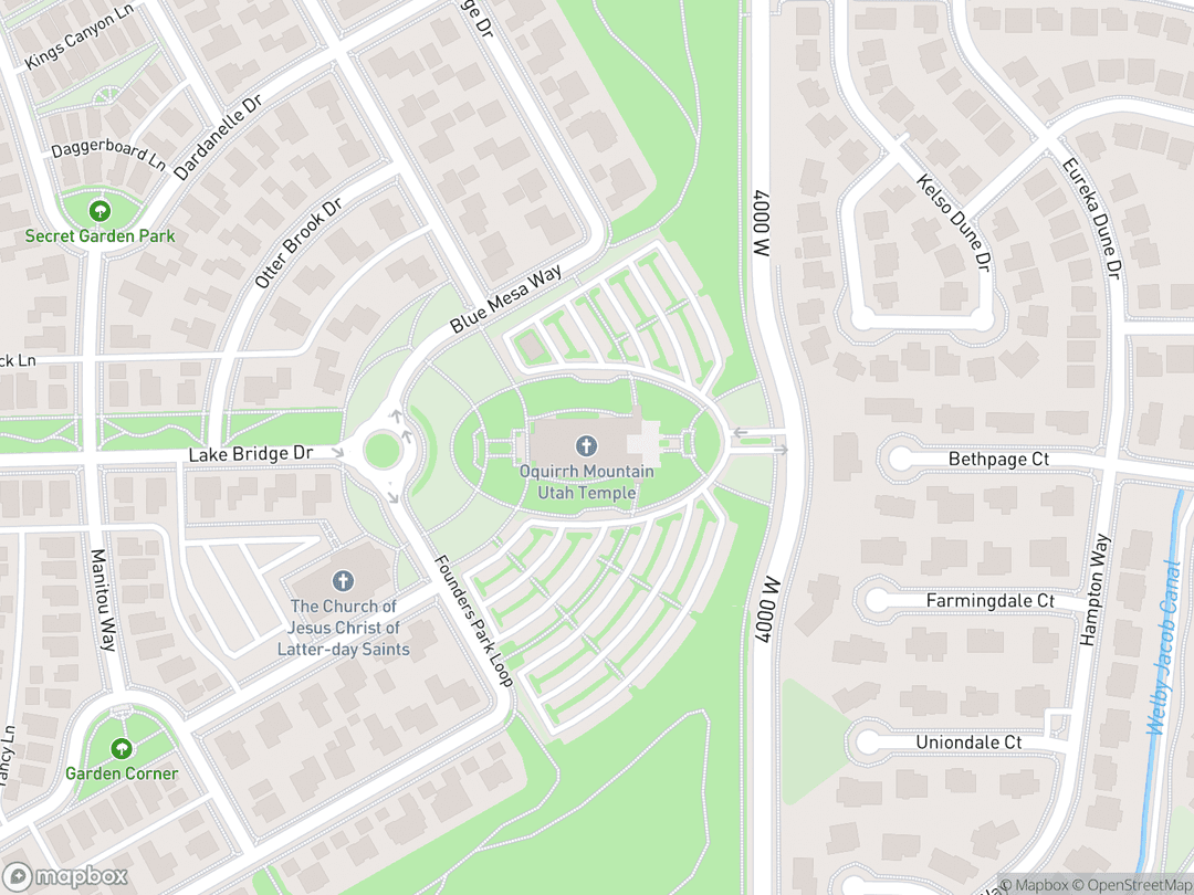 Map showing Oquirrh Mountain Utah Temple and surrounding area