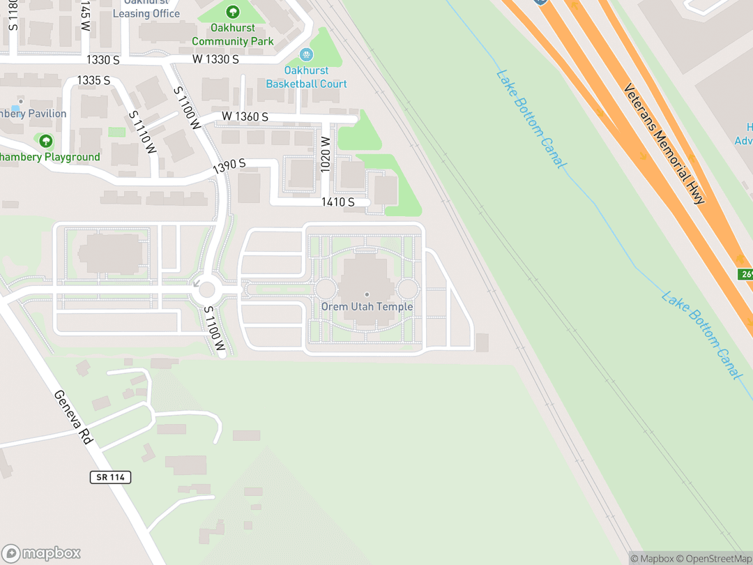 Map showing Orem Utah Temple and surrounding area