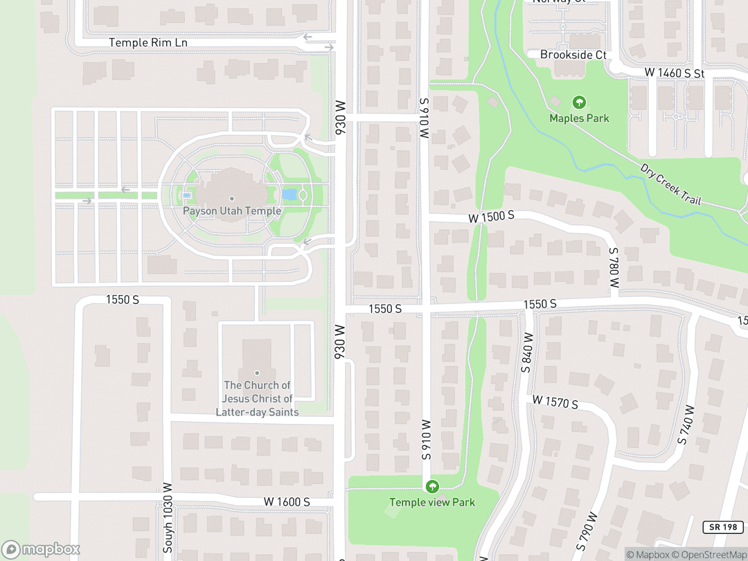 Map showing Payson Utah Temple and surrounding area