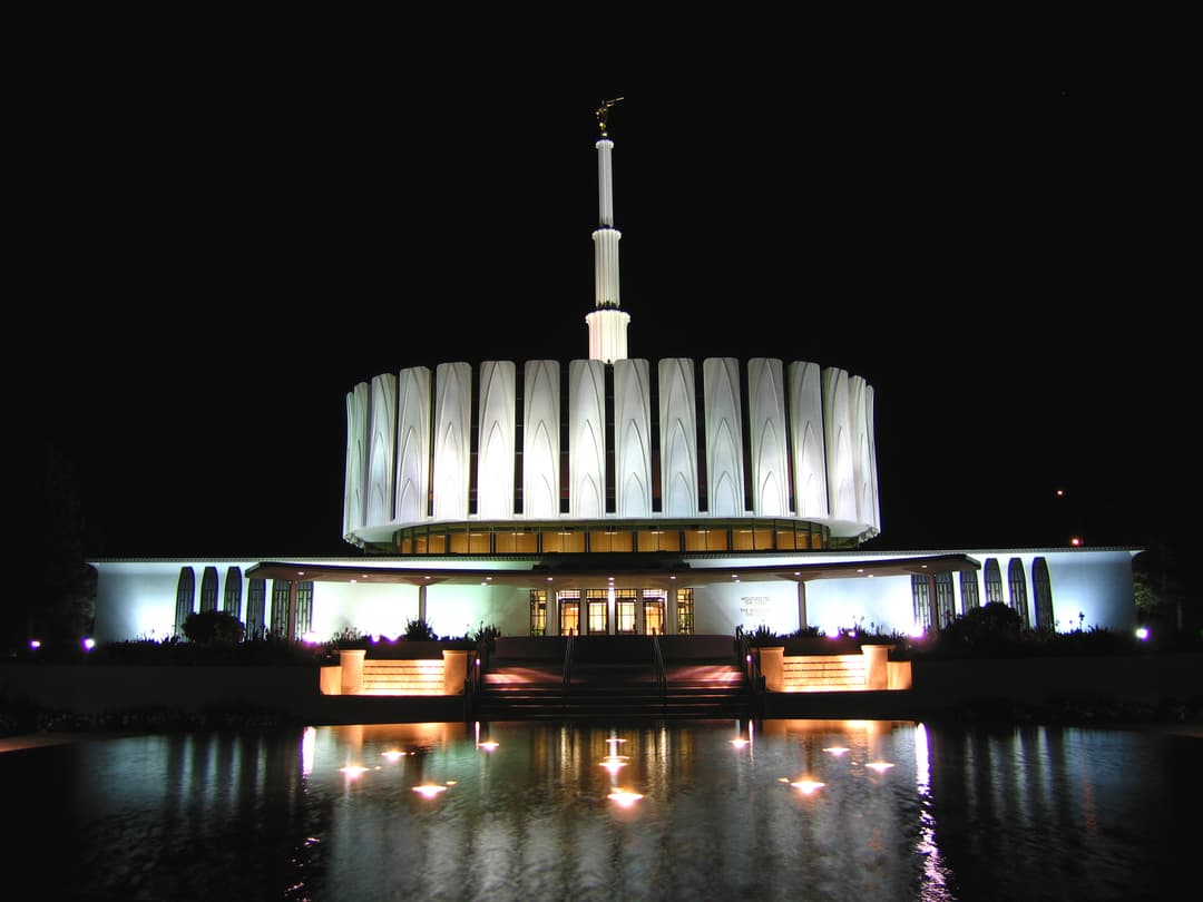 Night view with reflection in the temple pools