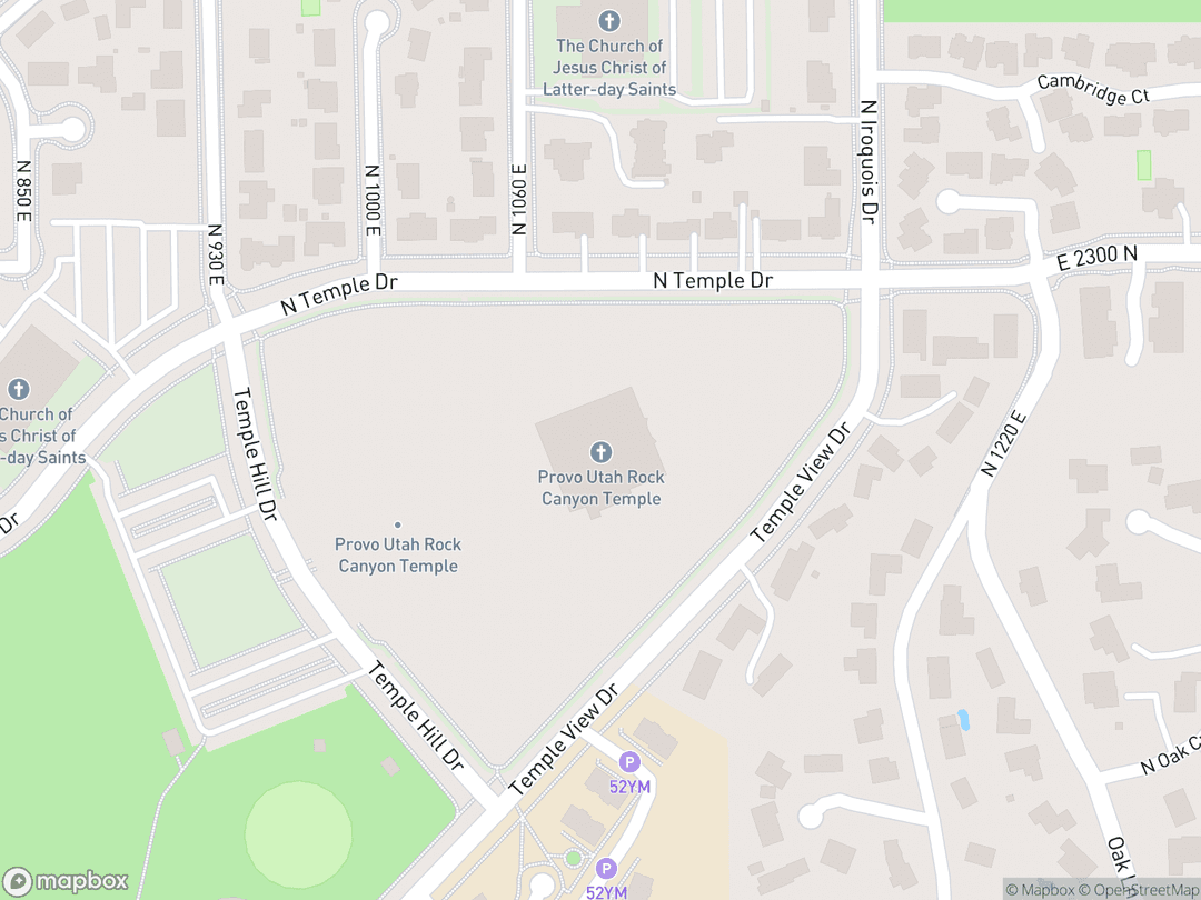 Map showing Provo Utah Temple and surrounding area