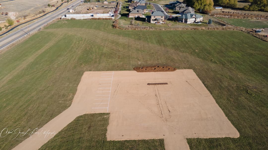 Aerial view of the site prepared for the groundbreaking ceremony.