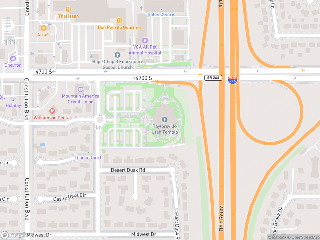 Map showing Taylorsville Utah Temple and surrounding area